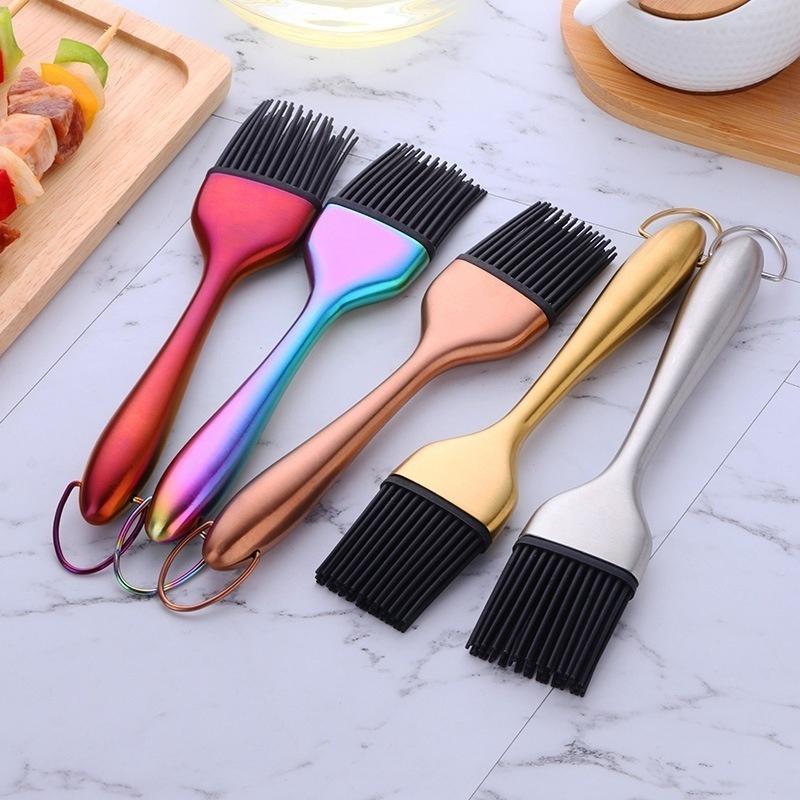 Stainless Steel Oil Brush Kitchen Pancake Silicone Brush Household Barbecue Oil Brush Lint-free Barbecue Brush Tool