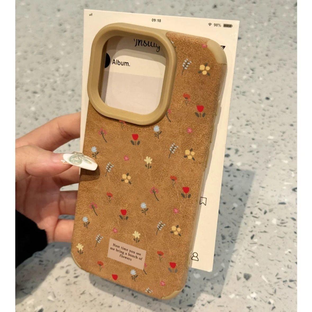 Applicable to Apple 16Pro new full screen floral brown sticker iPhone17promax anti-drop TPU large hole case IPhone17ProMax