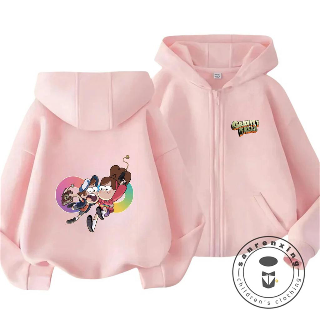 Felpa con zip Invernale Vintage Lavata Gravity Falls per Bambini Giacca con Cappuccio Retrò
