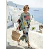 European and American bohemian style women's vacation style retro printing loose new round neck linen casual suit