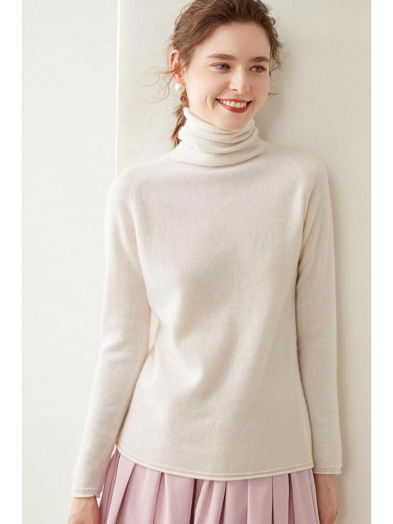 High-End Women's Loose Fit Cashmere Turtleneck Sweater with Rolled Edge