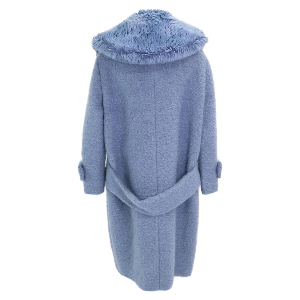 MIUMIU [Good condition/Domestic regular] MS1417 1PTP with fur collar, flower buttons, mohair blend coat 42 blueUsed