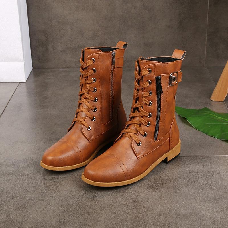 Fashion Women's Mid Calf Boots High Quality Casual Leather Boots Fashion Motorcycle Boot Ankle Boots for Women Platform Boot Botas Mujer