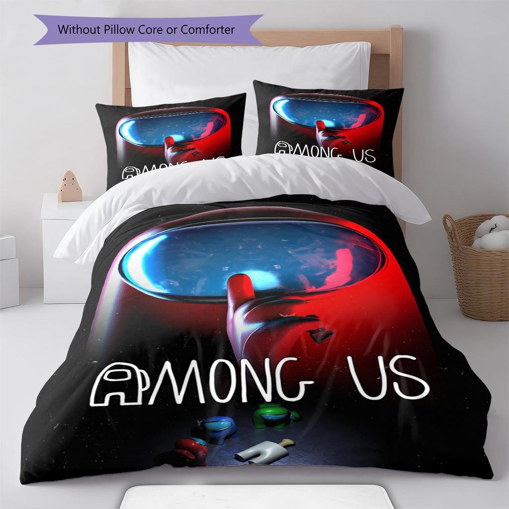 Among Us Pattern Bedding,Quilt Set Quilt Cover Pillowcase Home Birthday Gift (1 * Duvet Cover + 2 * Pillowcase, Without Core)