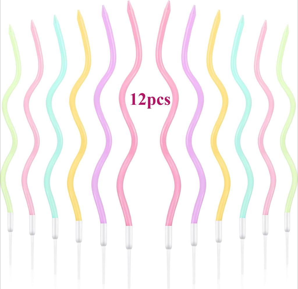 6/12 Stück Geburtstags-Spiral-Kuchenkerzen mit Haltern Lang Dünn Lockig Spiralförmig Metallic Kuchen Geburtstag Hochzeitsfeier Dekoration