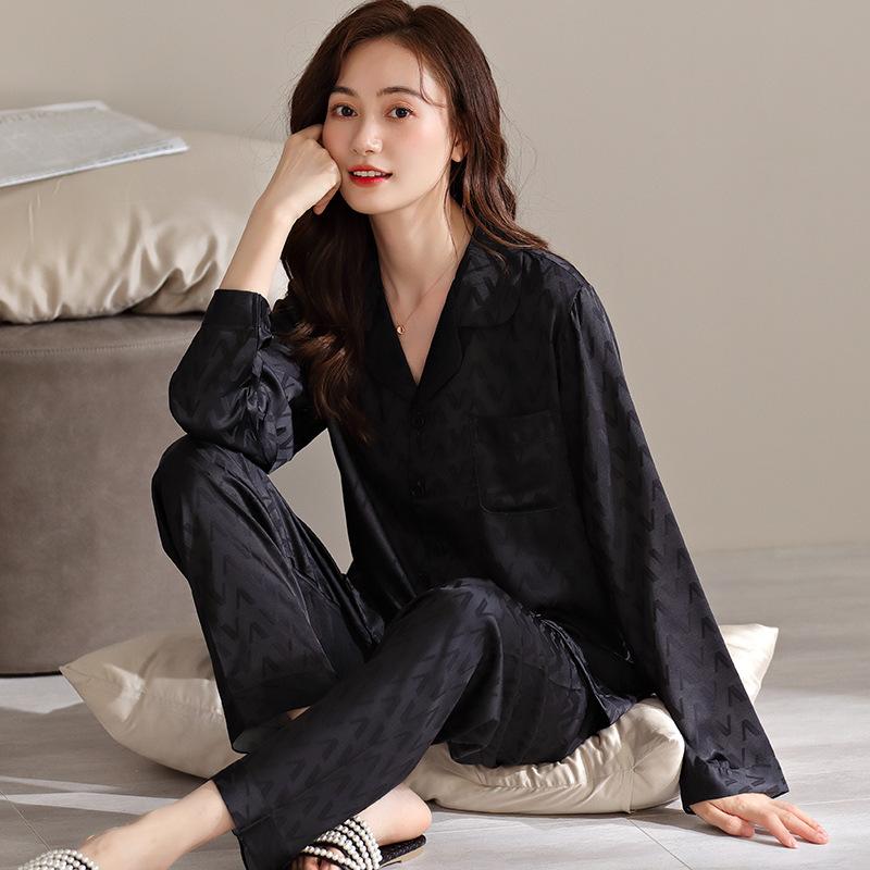 1011 Spring and Autumn New Ink Painting Fashion Loose Pajamas Cardigan Women's Simulation Silk High-end Homewear