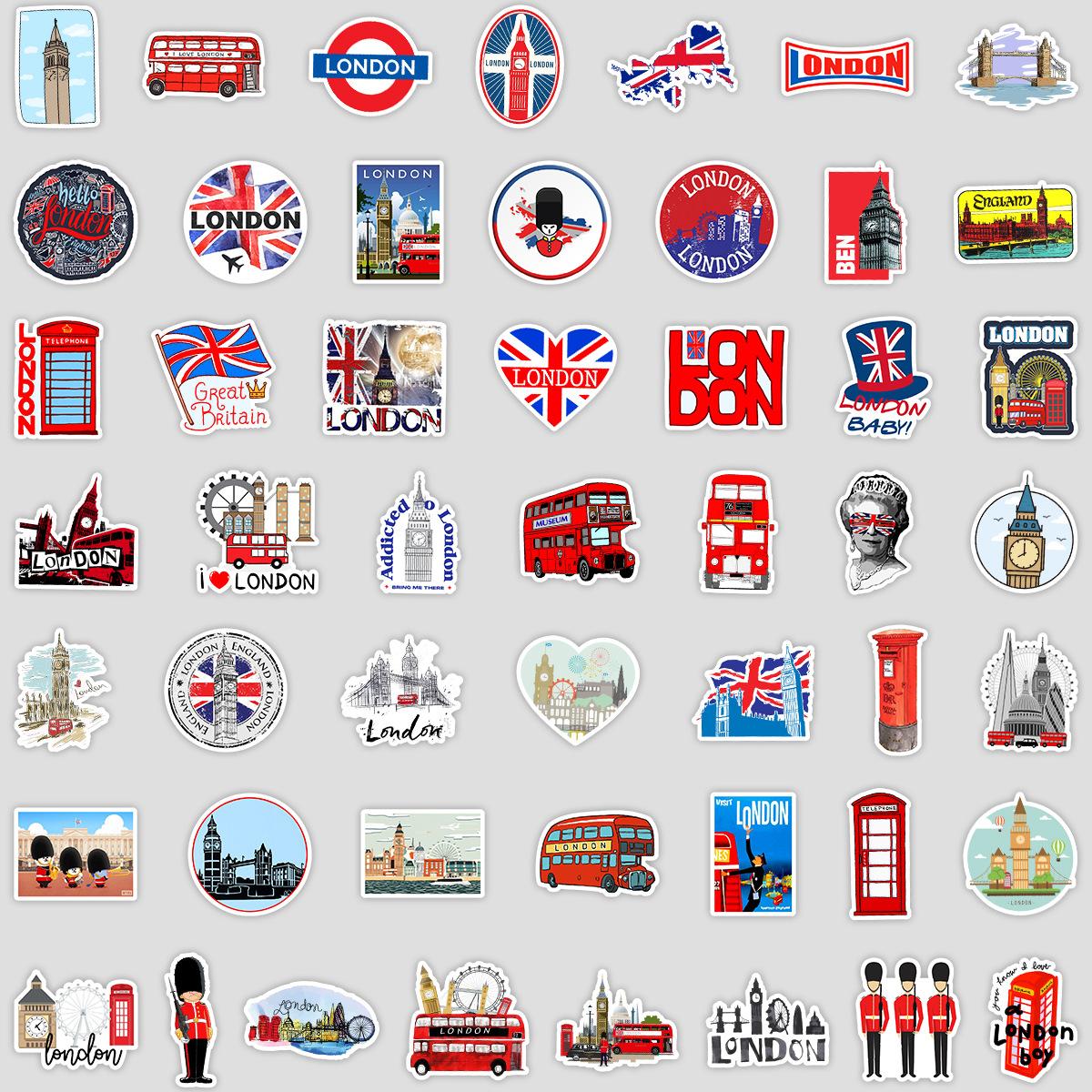 

50 Trendy Brand British Style Notebook Skateboard Suitcase Water Cup Graffiti Decoration Stickers