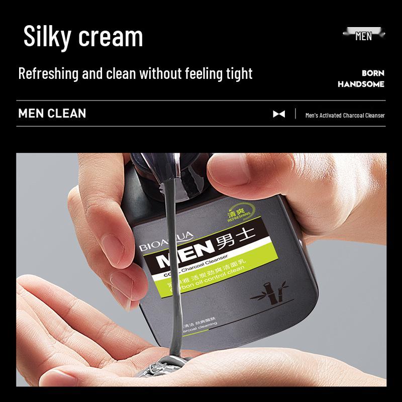 BIOAQUA Men's Invigorating Charcoal Cleanser - Deep Cleaning, Purifying & Hydrating Face Wash