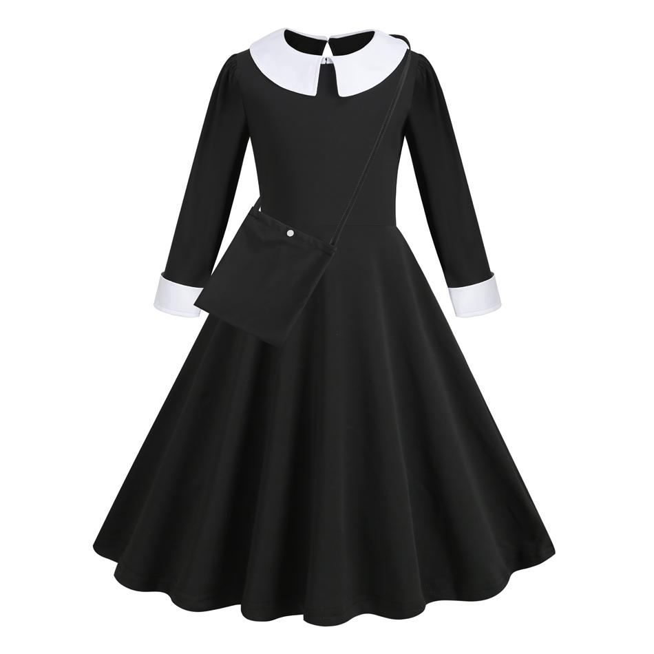 Vinagte Gothic Black Dress Girls Role Playing Costume Toddler Halloween Cosplay Apparel