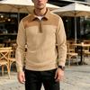 Men's Casual Loose Fit Knit Sweater Half Zip Pullover Long Sleeve Embroidered Sweatshirt with Collar Patchwork Design for Fall Winter