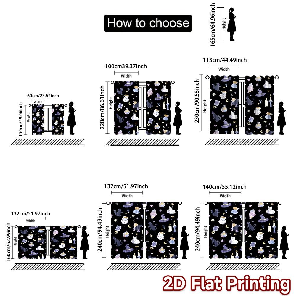 Set Of 2 Flat Printing Curtains Without Rod Halloween Magic Elements Easter Holiday Digital Versatile Made Polyester