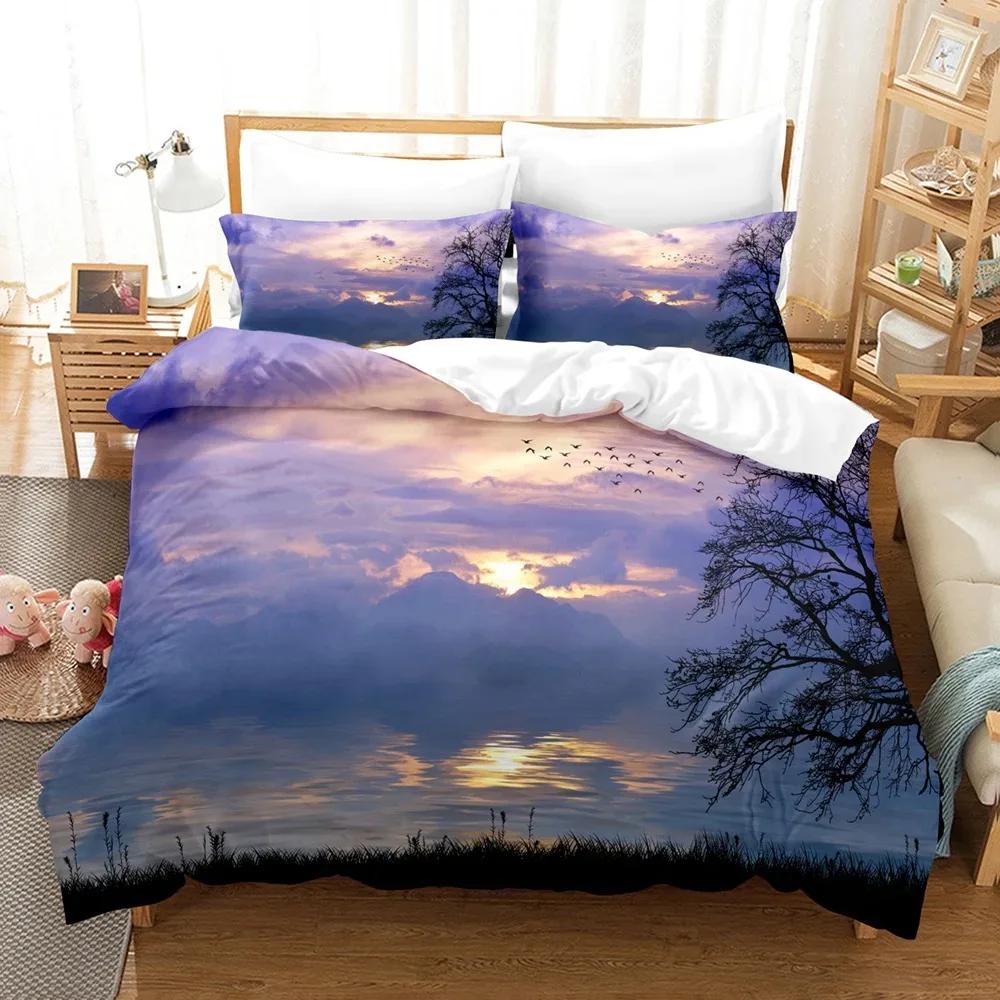 Bettwäsche-Set „Wald“, Wald mit schattigen Bäumen, traumhafte Waldlandschaft, Naturmotiv, Bettwäsche-Set, Queen-Size, Grün-Braun