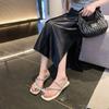 Fashion niche comfortable with skirt shoes 2025 summer new French rhinestone word fairy beautiful cool slippers woman
