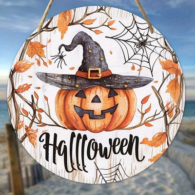 2d Flat 20*20cm, Halloween Home Decoration, Halloween Wizard Pumpkin, Wooden Circular Creative Logo Decoration, for Home, Garden Wall Decor.