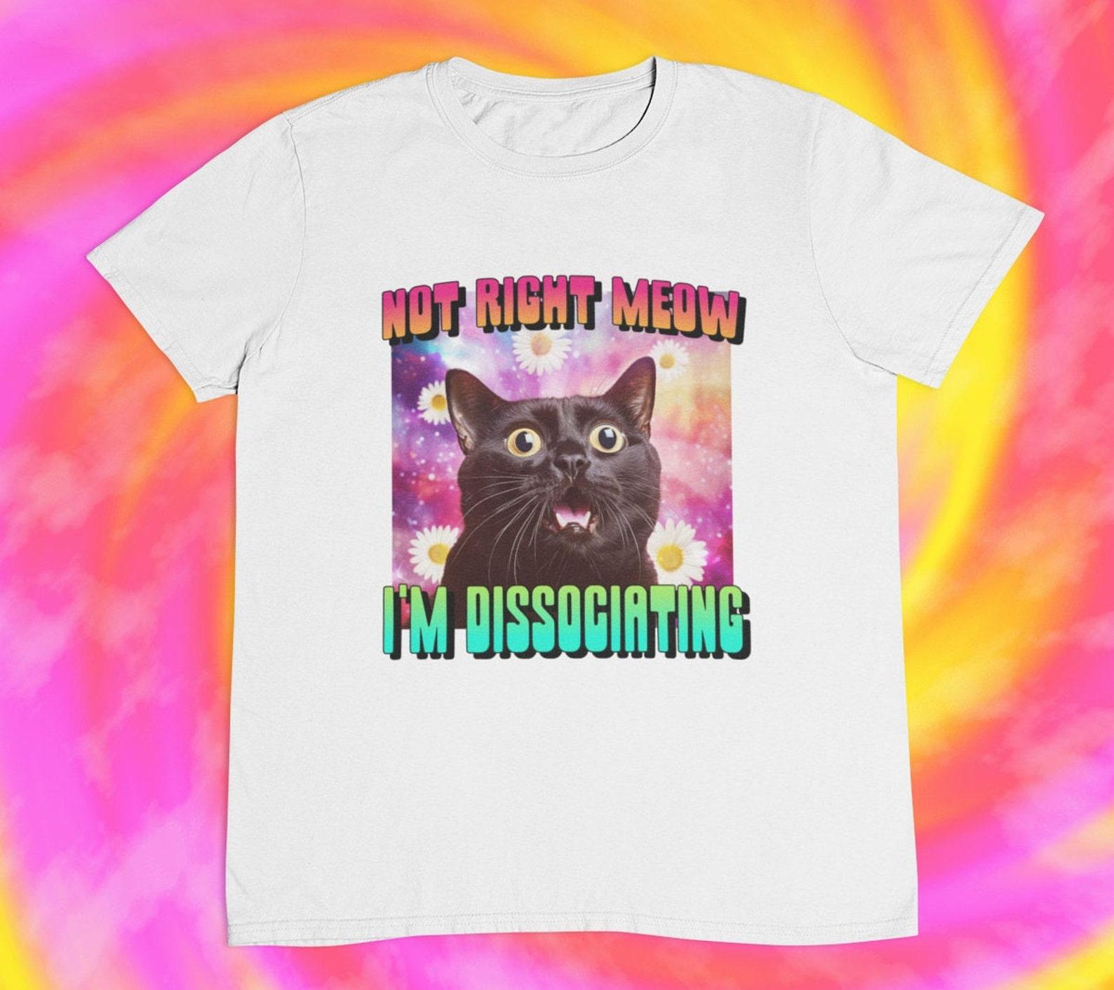 Funny Black Cat T-shirt: Not Right Meow Meme Tee S