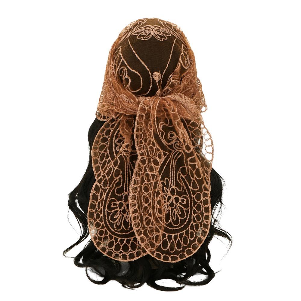 

Fashion Vintage Lace Flower Hair Scarf Headband Cute Chic Style Bandanas for Women Bohemian Thin Triangle Head Scarf Photography кавовий