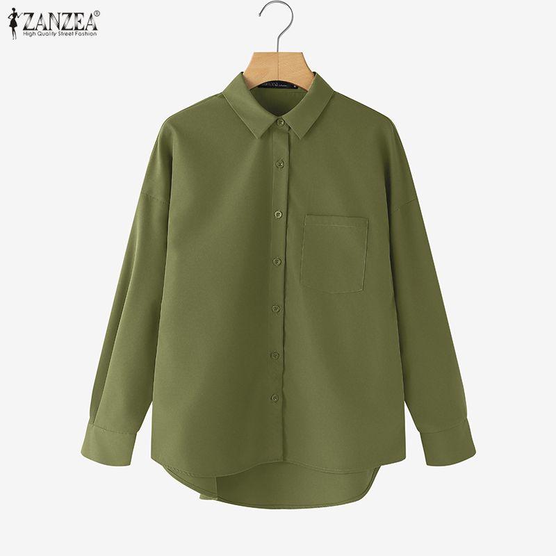 ZANZEA Women Casual Turn Down Collar Long Sleeve Loose Blouse