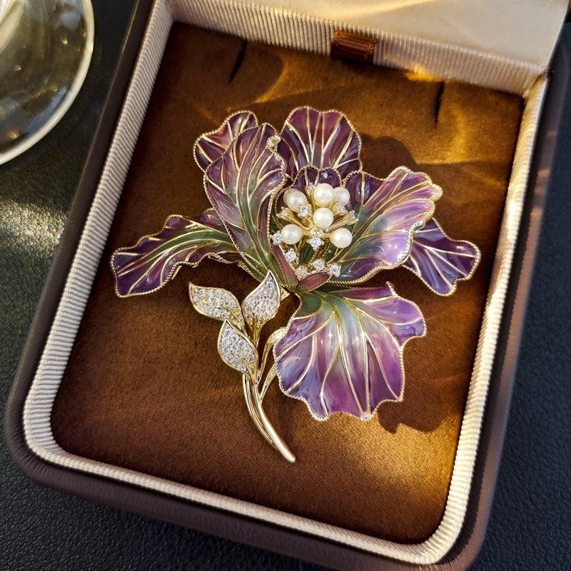 Enamel Large Flower High-end Luxury Light Zirconium Temperament Elegant Brooch