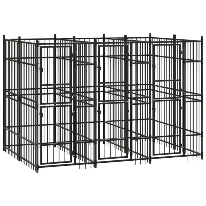 VidaXL Outdoor Dog Kennel Steel 5.53 M², Black