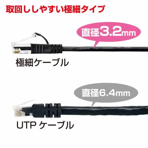 Sanwa Supply CAT6 Compliant LAN Cable 3.2mm Diameter Extra Thin Type (3m) 1Gbps/250MHz RJ45 Anti-Claw Breaking Black KB-SL6-03BK