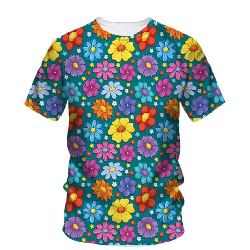 Flower Floral T-Shirts Plant Graphic 3D Print Men Women Beach Short Sleeve T Shirt Oversized Harajuku Tees Tops Kids Clothing