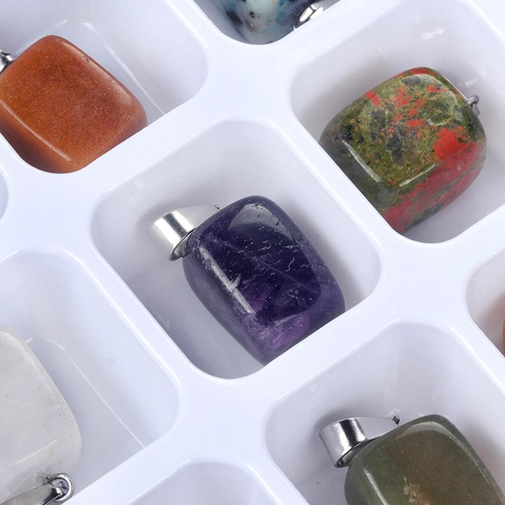 12Pcs/Box Small Pendant Natural Stone Amethyst/Agates Pendant For Jewelry Making DIY Necklace Bracelet Earrings Accessory