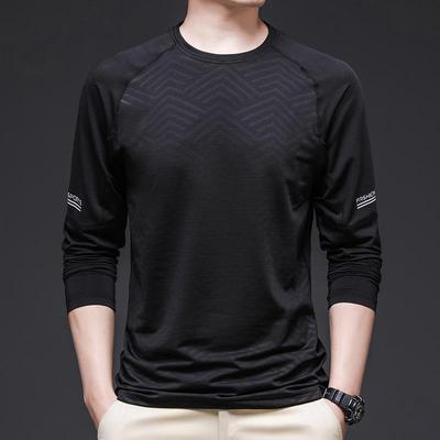 T-shirt de sport à manches longues en soie glacée stretch pour homme pour le fitness et les loisirs de printemps/été