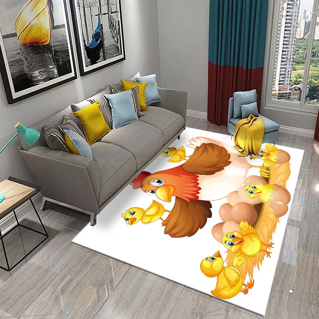 3D Cartoon Cute Cock Chicken Pattern Printed Carpet for Kitchen Living Room Bedroom Bedside Non-slip Absorbent Carpet Home Decor