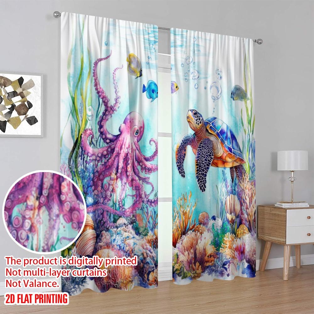 2 Stück, 2D-Flachdruck Vorhänge Digitaldruck Ozean Freundschaft Vielseitig Langlebig Polyester (ohne Stange) Festlich Perfekt für