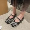 Fashion 2025  Women’s Flat Shoes Fairy Style  Sequins Mary Janes Basic Spring Summer Rhinestones Low Heel Pumps Single Shoes Square Toe