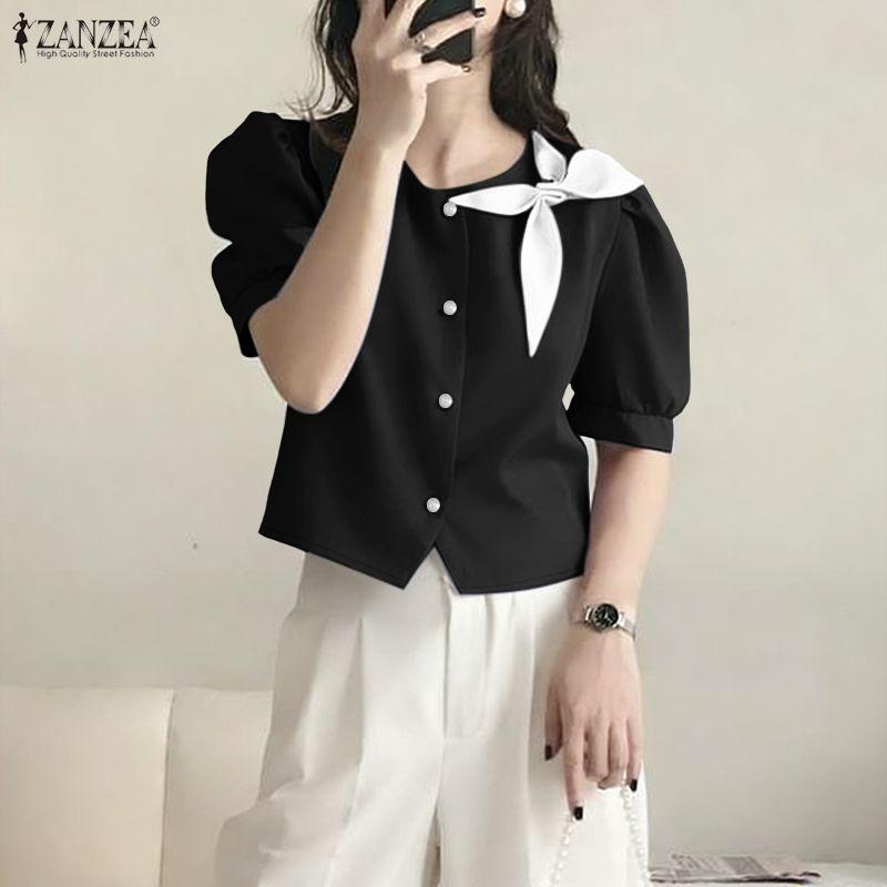 ZANZEA Women Casual Round Neck Summer Short Sleeve Blouse