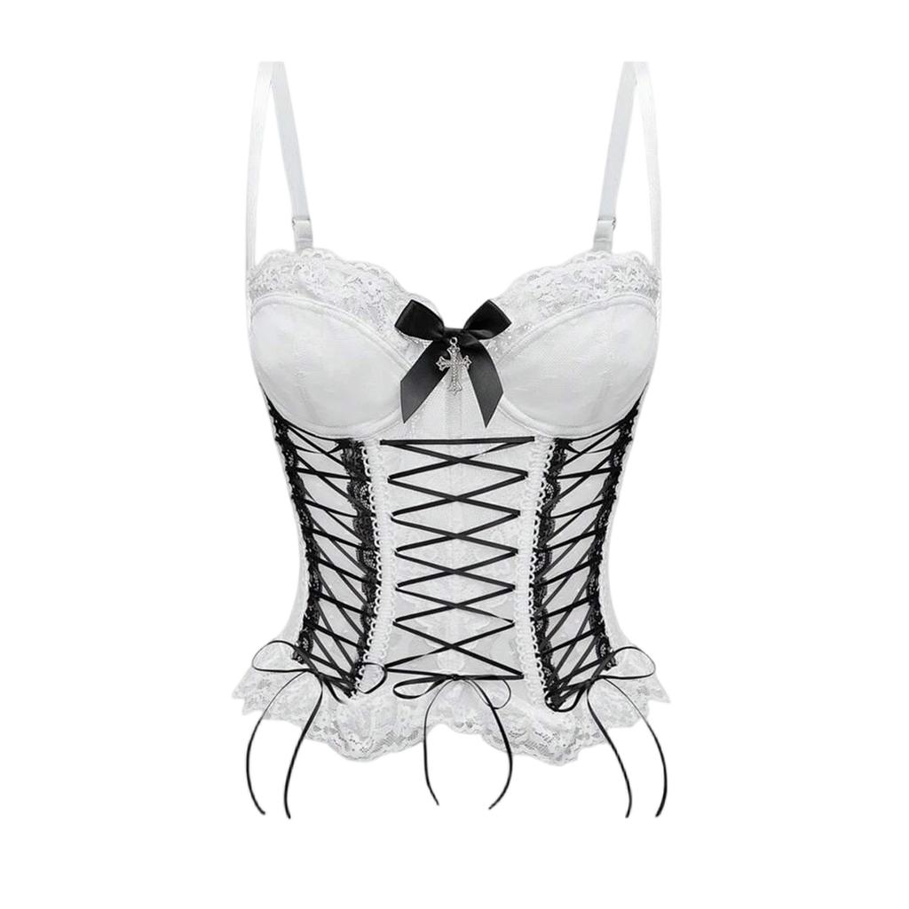 Women's Lace Bustier Corset with and Boned Waist Cincher for Shaping and Support