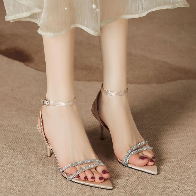 

H638-3 Одно слово с летними сандалиями женские с острым носком на шпильке с ремешком босоножки милая обувь женская 39 абрикосовый