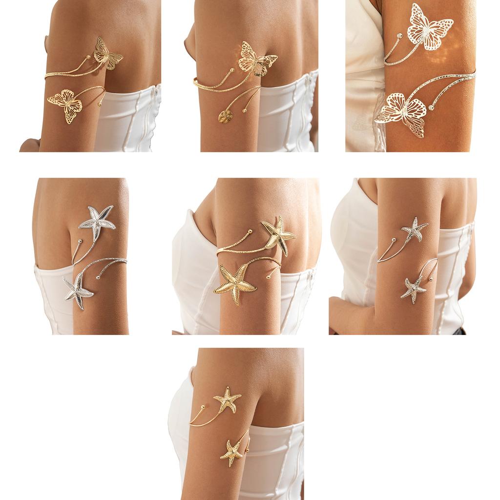 Punk Style Geometric Starfish Adjustable Opening Cuff Bracelet For Women Fashion Metal Arm Jewelry