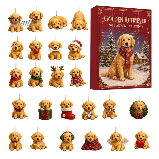 Christmas Advent Calendar Dog 2026, 24 Days Countdown with Pcs Tree Hanging Charms 2D Acrylic Cute Pendants, Lovers Gift for Holiday Decor Gifts