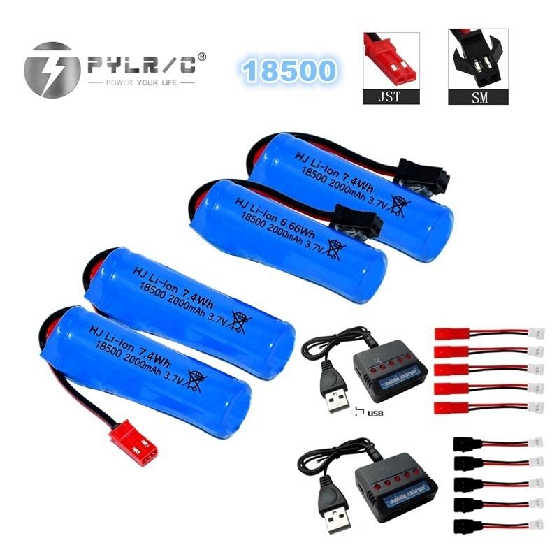 High Capacity 3.7V 18500 2000mAh RC Cars Rechargeable Lithium Ion Battery Cylindrical with SM JST Plug With Charger