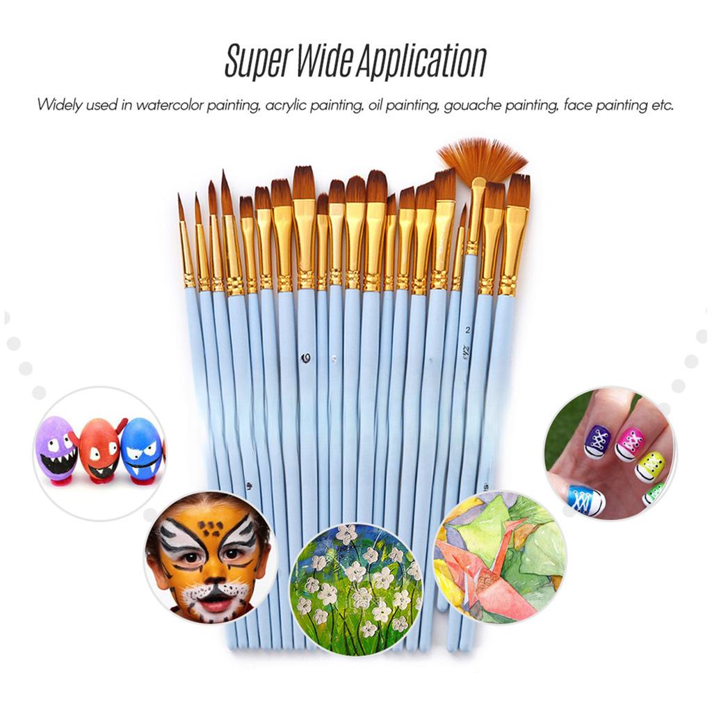 20pcs Draw Paint Brushes Set Kit Artist Paintbrush Multiple Mediums Brushes with Nylon Hair for Artist Acrylic Aquarelle Watercolor Gouache Oil Face