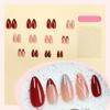 Wearable Almond Nail Tips: Silver Powder French Gradient Red False Nail Art Pieces (Removable)