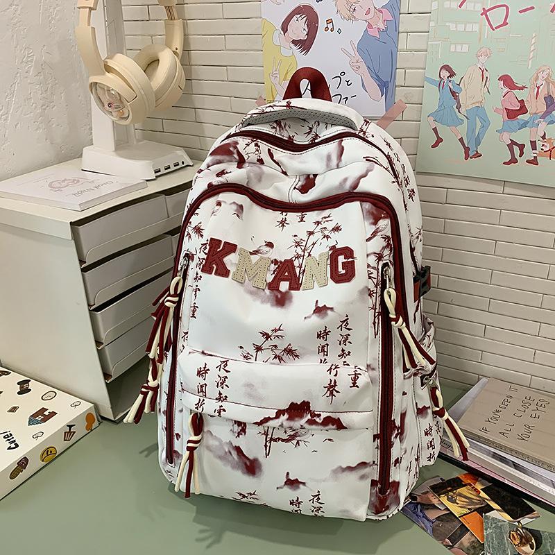 Schoolbag ink painting national style schoolbag female junior high school students high value large capacity high school students backpack male