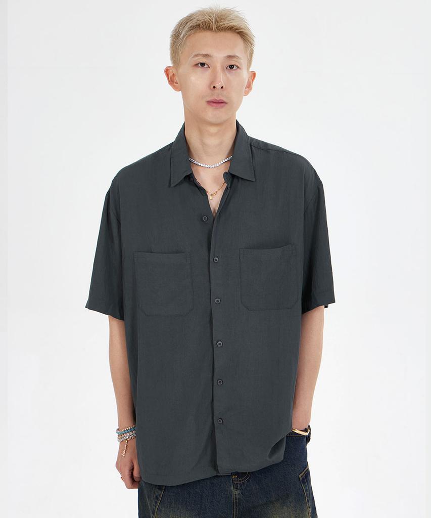 MAKEITTO Oversized Drawstring Short Sleeve Shirt_Dark Gray