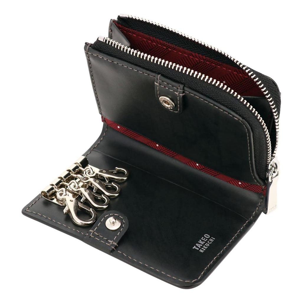 Takeo Kikuchi Men's Genuine Leather Key Case, 728613, Max, Coin Purse, Pass Case, Commuter Pass Case, Cowhide Leather [01] Black