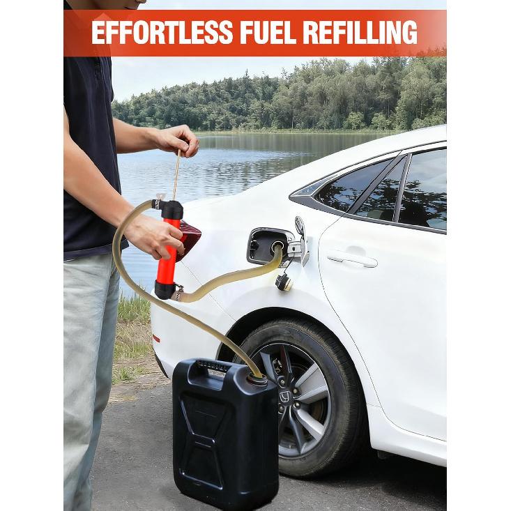 MADHOLLY Hand Fuel Pump With 3 Leakproof Clamps - RV Essentials Winterizing Kit, Antifreeze/Gas/Oil Transfer Siphon Pump