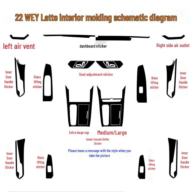 WEY Latte Interior Black Warrior Gear Shift & Console Decoration Stickers