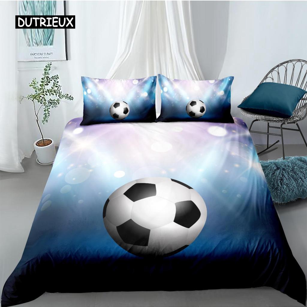Soccer Duvet Cover Set Football Design Old Plaster Wall Destruction Punching Bedding Teens Queen Polyester Quilt