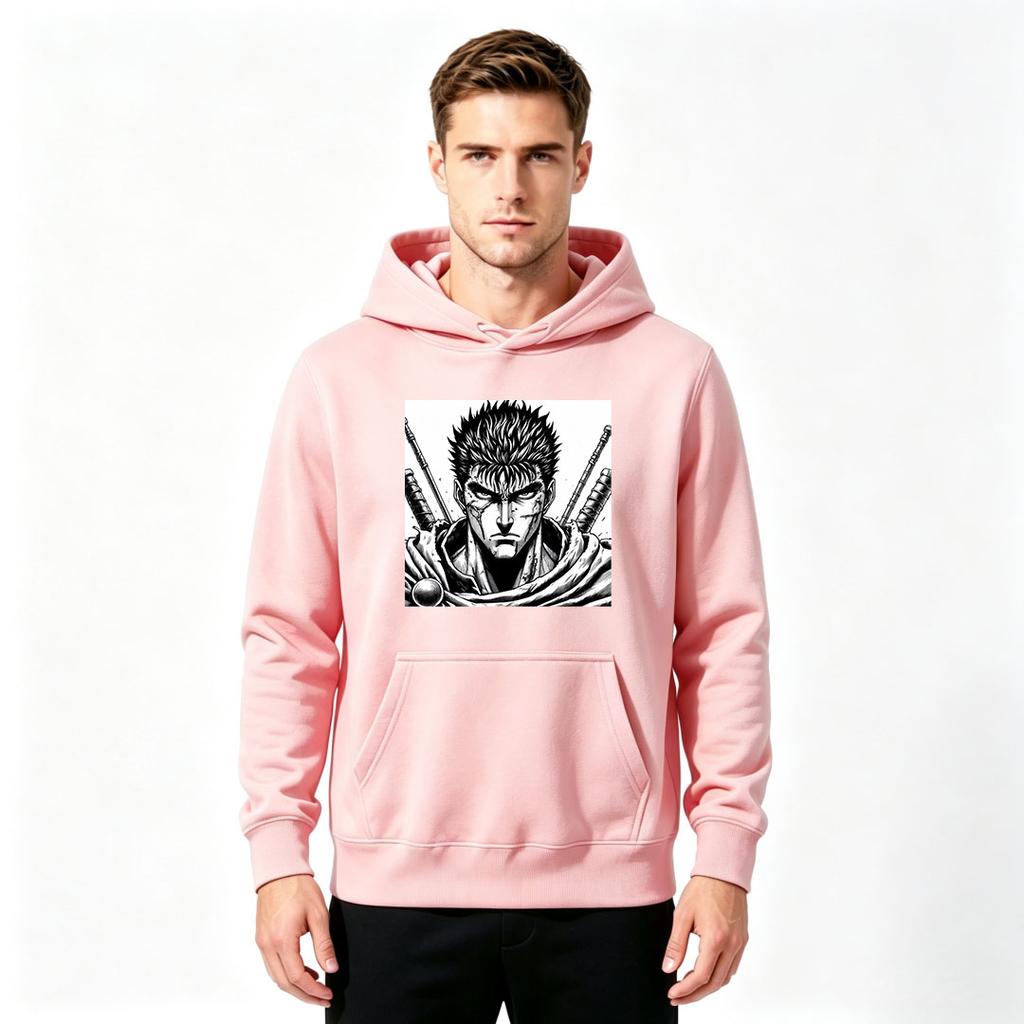 Men's Anime Warrior Print Pullover Hoodie Casual Long Sleeve Hooded Sweatshirt for Adults