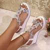 Summer Women'S Wide Width Slip-On Wedge Sandals with Rhinestone Bow Detail