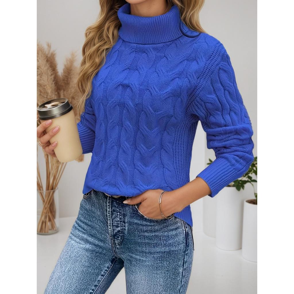 Women's High Collar Sweater - Soft Elastic Pullover, Essential Solid Color Top for Autumn and Winter, Hand Washed, Comfortable and Fitted