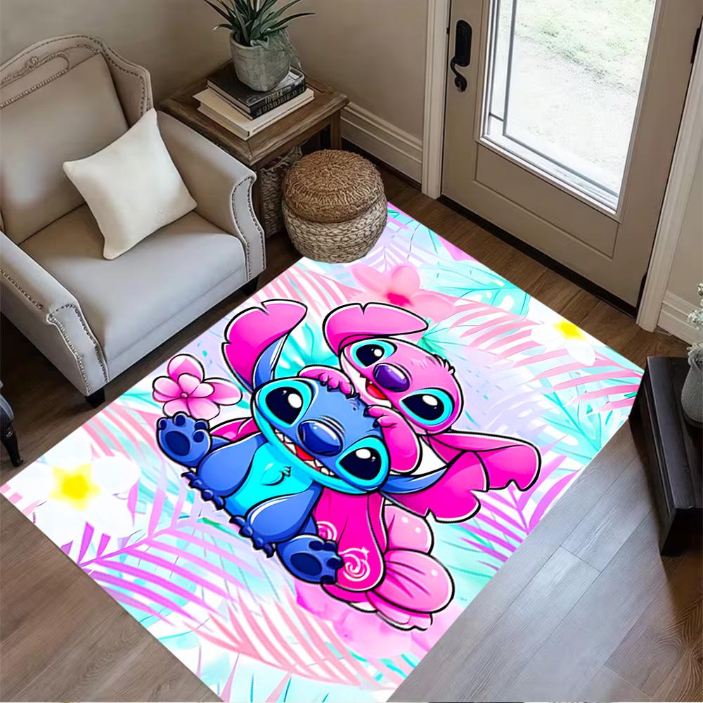 Stitch Angel Space Floor Mat Suitable for Game Room Hallway Playrooms Dormitory Anti-slip Rug Anime Office Decor