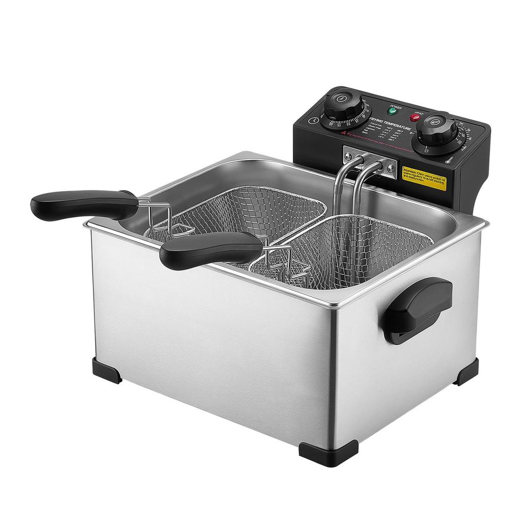 VEVOR Commercial Electric Deep Fryer, 5.2 L Oil Capacity, 2500W Stainless Steel Countertop Fryer with Large & Small Baskets, Overheat Protection