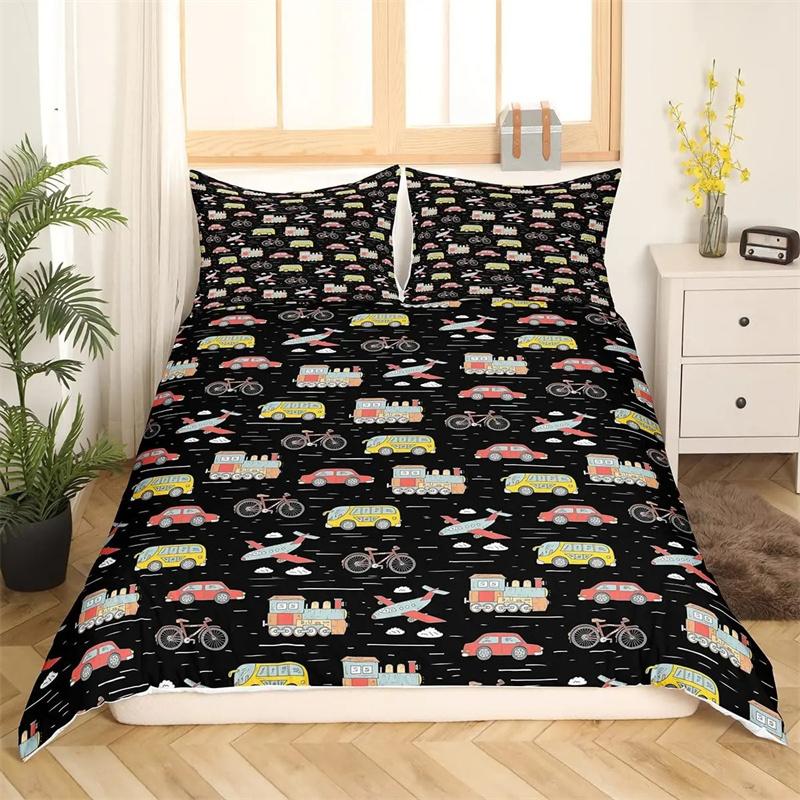 Coleções de Roupa de Cama de Trem de Desenho Animado 23 Peças Capa de Edredom Carro de Brinquedo Caminhão Capa de Colcha Macia Tamanho Solteiro Queen King Capa de Edredom de Poliéster